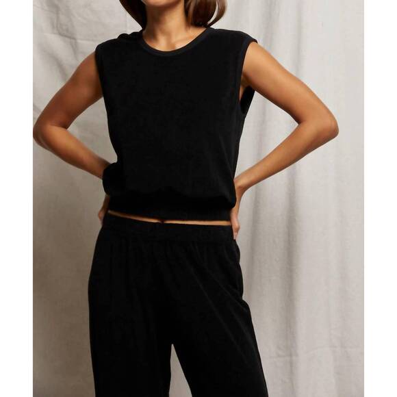 NEW PERFECTWHITETEE ellie loop terry tank top in true black